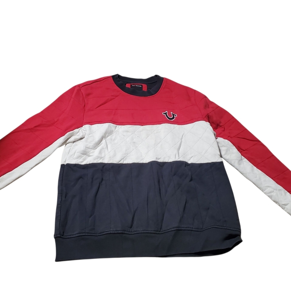 True Religion Men's Tri-Color Crewneck Sweater Size L